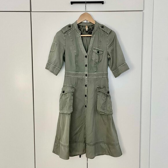 Anthropologie Olive Green Midi Swing Dress Size 2 - Picture 1 of 5